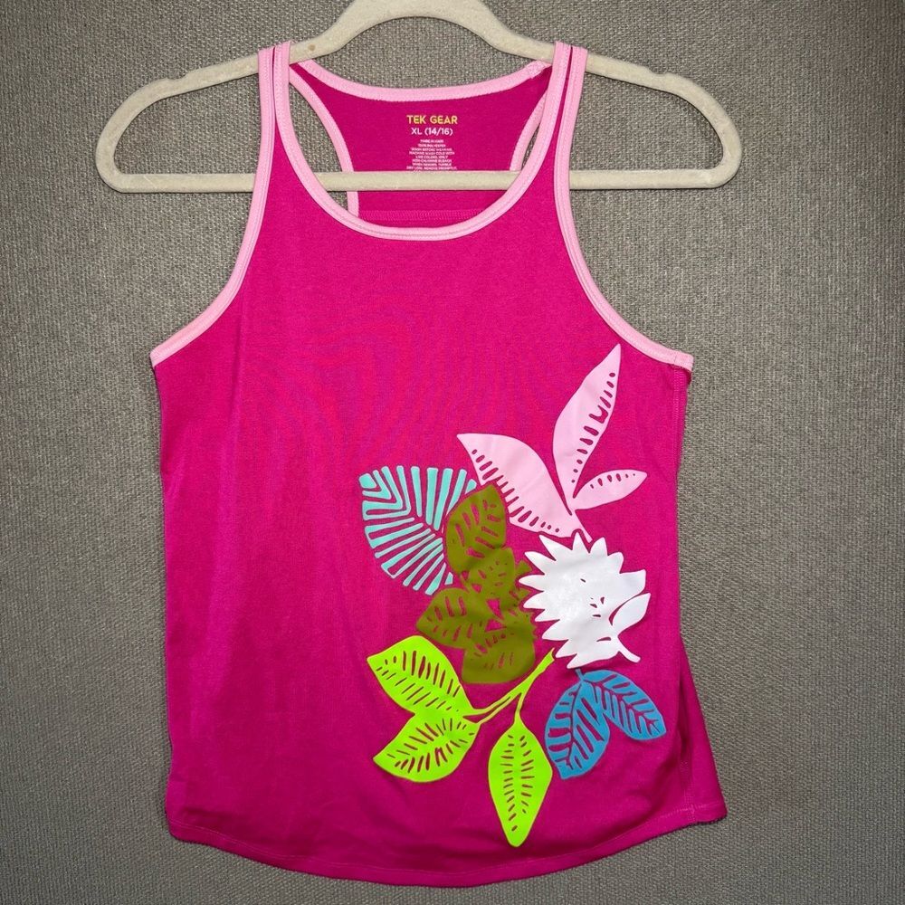 Tek Gear size XL Pink tropical leaf Activewear tank Top